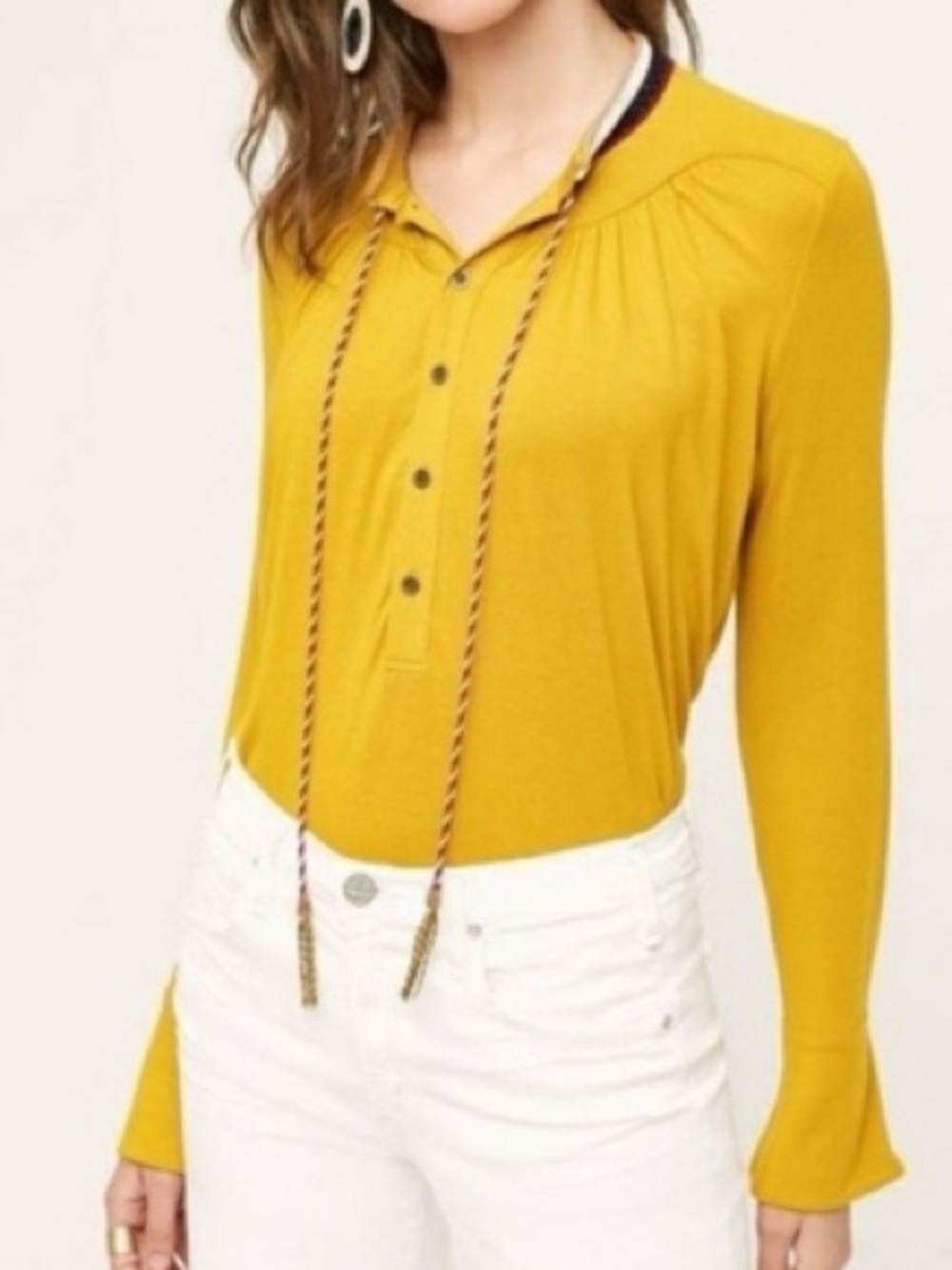 Akemi + Kin Goldie Anthropologie Mustard Tassel Tunic Top